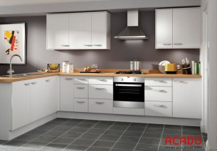 Tủ bếp Acrylic hình chữ L đơn giản phù hợp với mọi không gian bếp