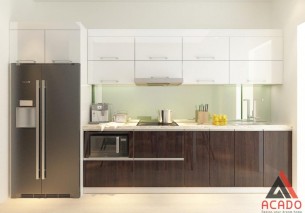 Tủ bếp Acrylic hình chữ i hiện đại nhỏ gọn, tiết kiệm diện tích
