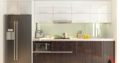 Tủ bếp Acrylic hình chữ i hiện đại nhỏ gọn, tiết kiệm diện tích