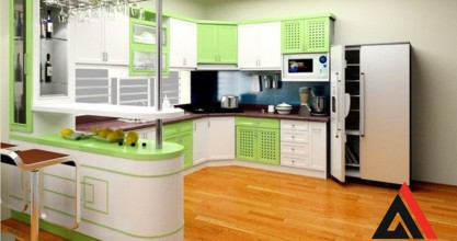 Mẫu tủ bếp có quầy bar ấn tượng và tiện dụng cho không gian nhà bếp