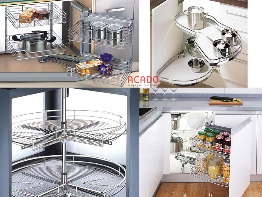 phụ kiện tủ bếp tận dụng được tối đa không gian góc tủ