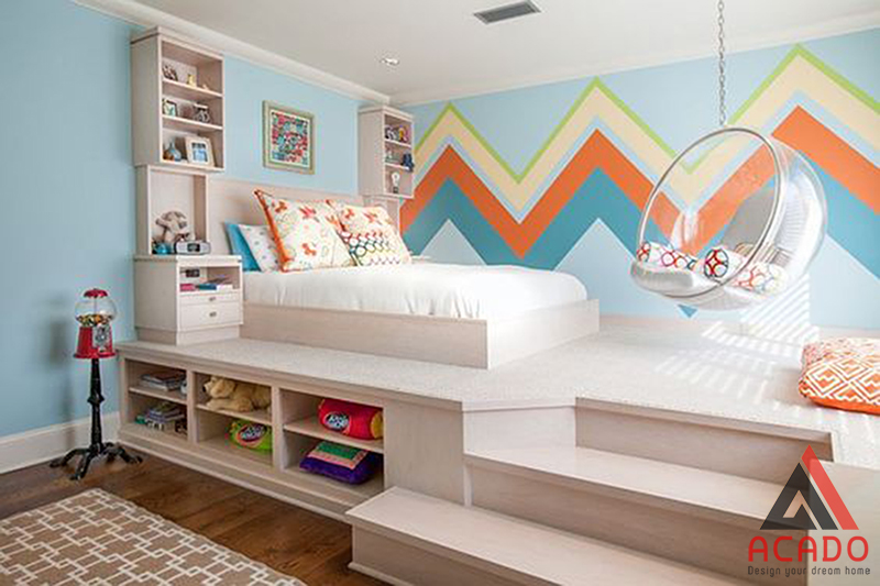 Phòng ngủ nhiều màu sắc rất phù hợp với các bé