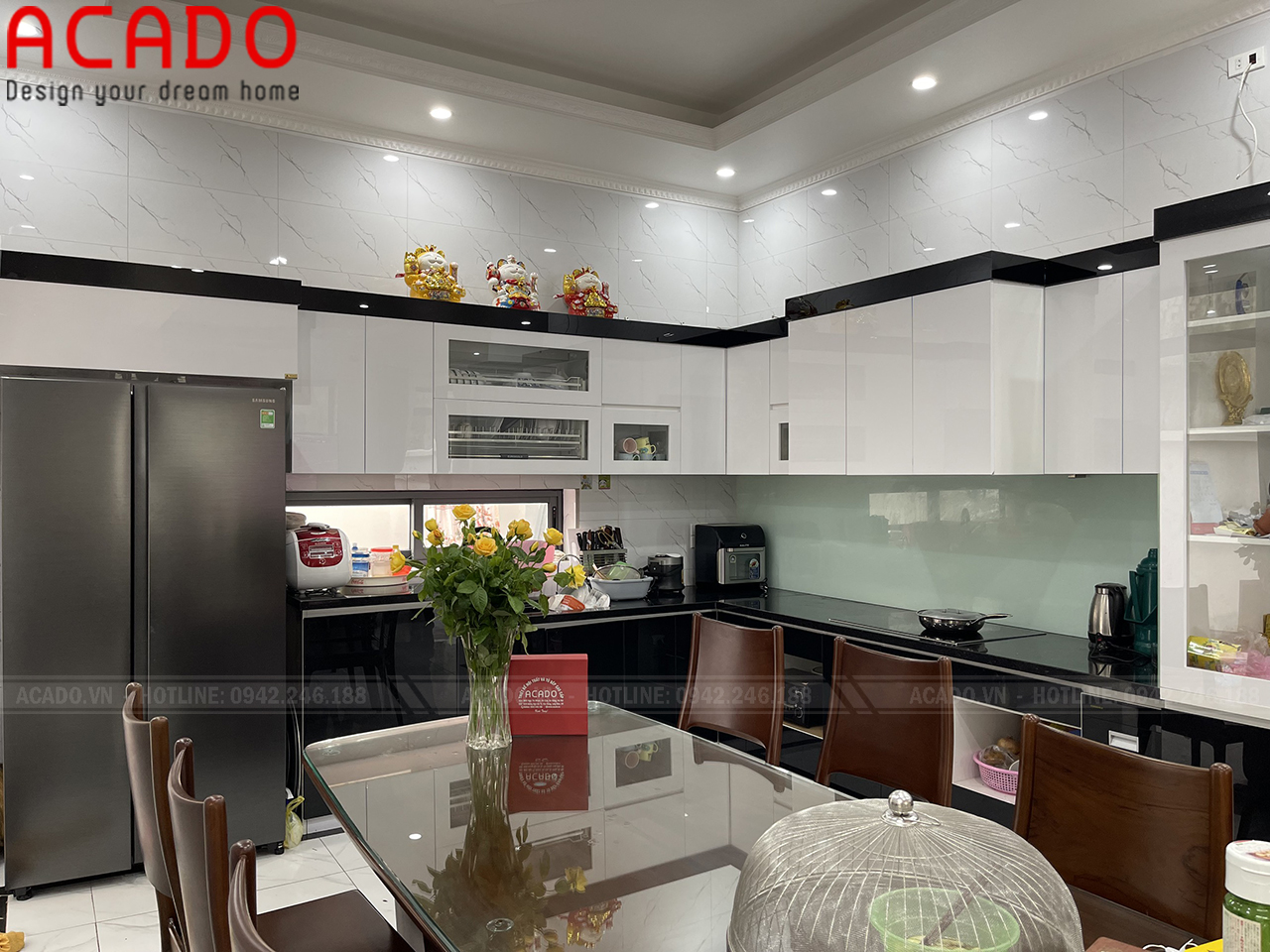 Tủ bếp Acrylic đen trắng - Nội thất ACADO