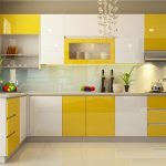 tủ bếp acrylic bóng gương màu vàng trắng
