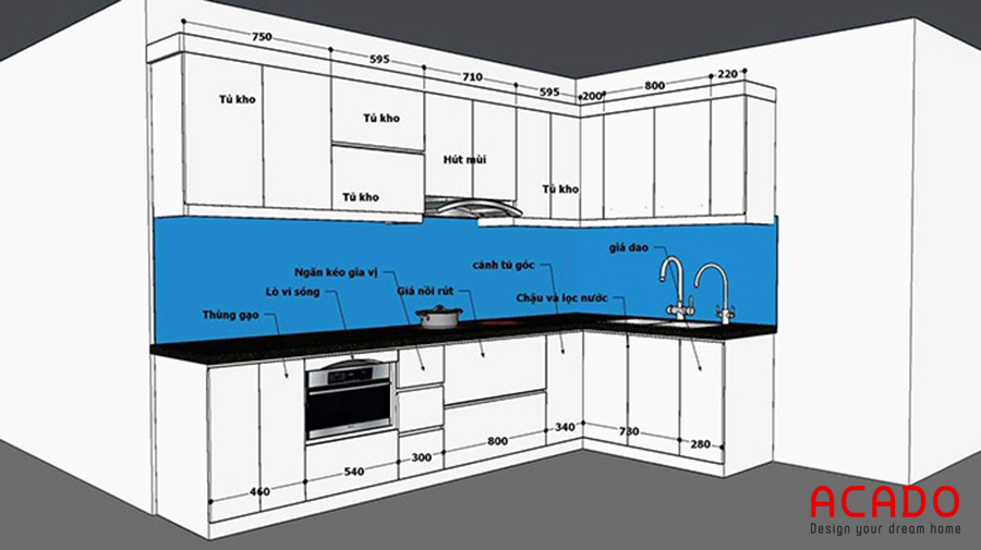 Ý tưởng tủ bếp tại Trần Bình.  Thiết kế hình chữ L linh hoạt tiện dụng và tiết kiệm diện tích