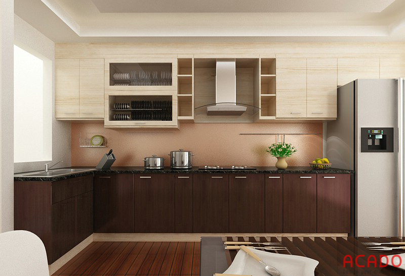 Tủ bếp Laminate chữ L mang lại không gian bếp sự sang trọng và đầy đủ tiện nghi
