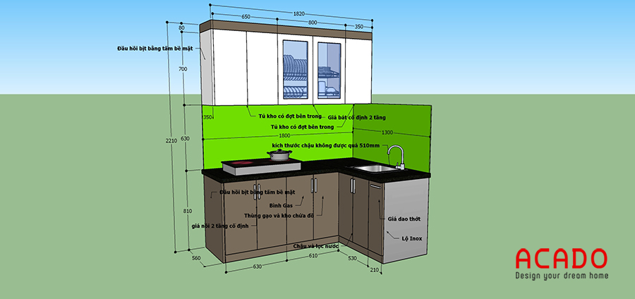 Phương án thiết kế tủ bếp tại Khâm Thiên gia đình anh Trang