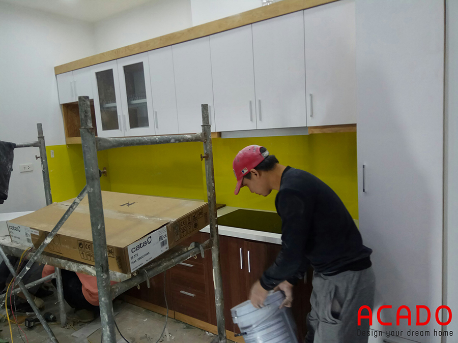 Hình ảnh tủ bếp tại Xuân Phương được hoàn thiện và chuẩn bị bàn giao cho gia chủ