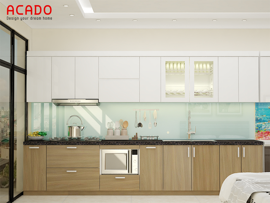 Mẫu tủ bép Laminate hình chữ i hiện đại, tiện nghi