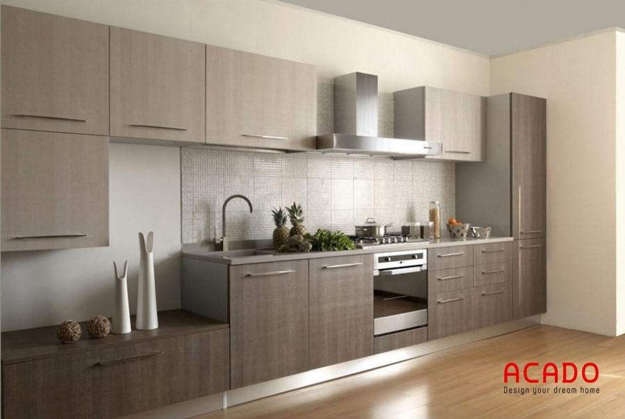 Với thùng inox chống nước, han gỉ kết hợp cánh gỗ Laminate chống mài mòn, trầy xước tạo ra bộ tủ bếp siêu bền