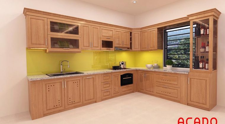 Thiết kế tủ bếp gỗ sồi Nga nhà anh Long-Xa La