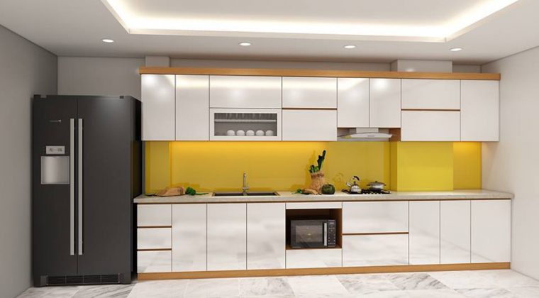 Tủ bếp Acrylic bóng gương hiện đại, trẻ trung giá thành hợp lý