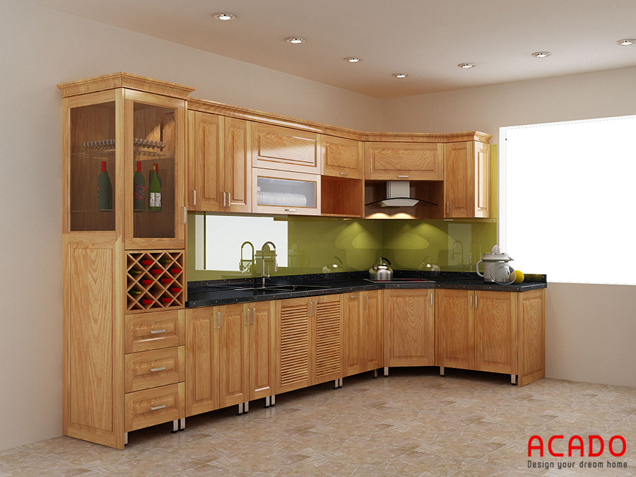 Tủ bếp inox cánh gỗ tự nhiên vừa bền vừa đem lại cảm giác ấm cúng
