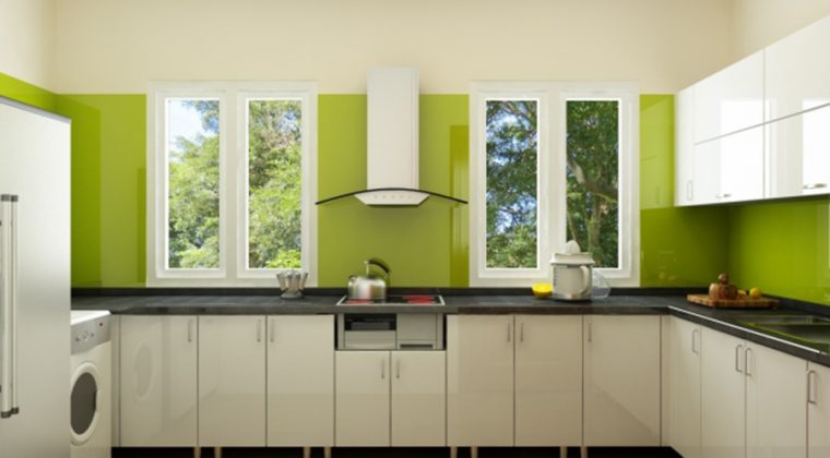 Mẫu tủ bếp với sự kết hợp từ inox và gỗ Acrylic bóng gương tạo nên không gian bếp hiện đại, trẻ trung