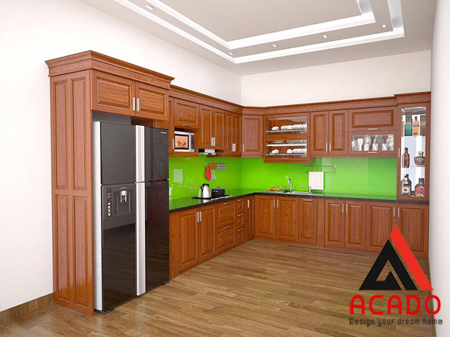 Tủ bếp kết hợp tủ lạnh tiện dụng cho mọi không gian bếp