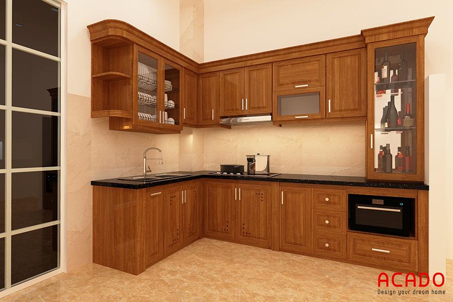 Tủ bếp gỗ sồi và lò vi sóng tiện nghi cho căn bếp của bạn