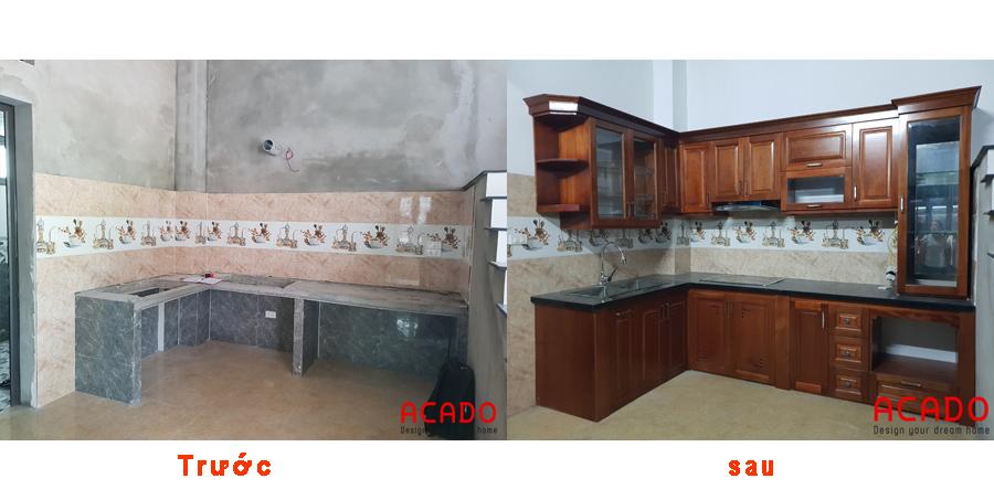 Trước và sau khi đóng tủ bếp tại Yên Nghĩa.