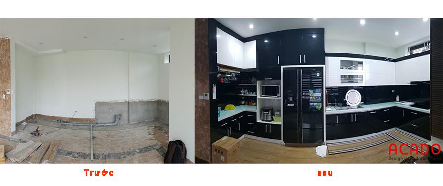 Trước và sau khi thi công hạng mục tủ bếp.
