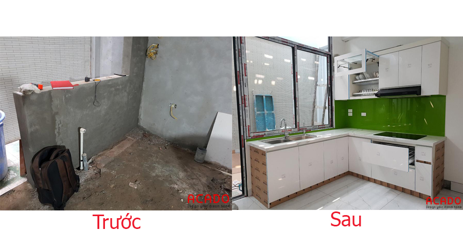 So sánh trước và sau khi thi công tủ bếp tại Trần Phú.