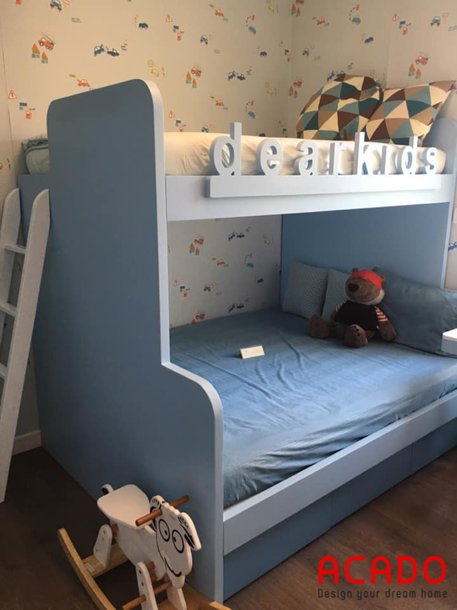 Giường tầng mau xanh cho các bé.