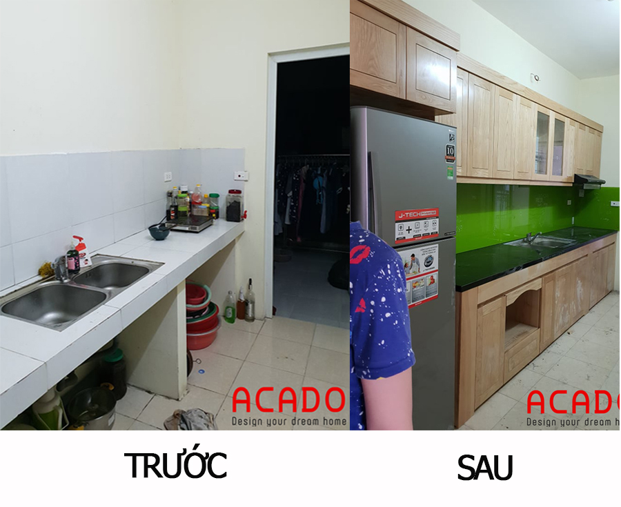 Thi công tủ bếp khung bê tông tại Văn Quán gia đình anh Thảo- acado.vn