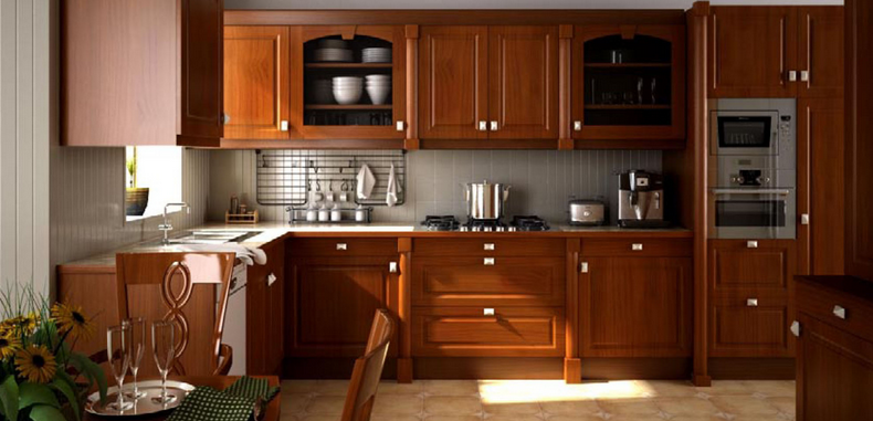 Tủ bếp gỗ tự nhiên chữ i mang đến không gian bếp ấm cúng, gần gũi.