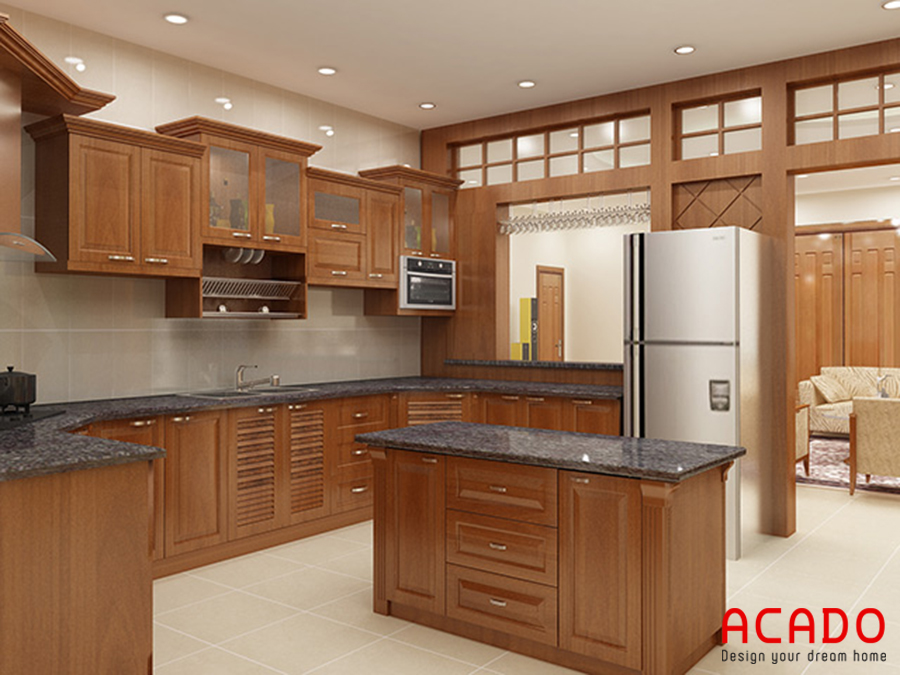 Tủ bếp gỗ tự nhiên Hà Nội giá rẻ, chất lượng tại nội thất Acado.