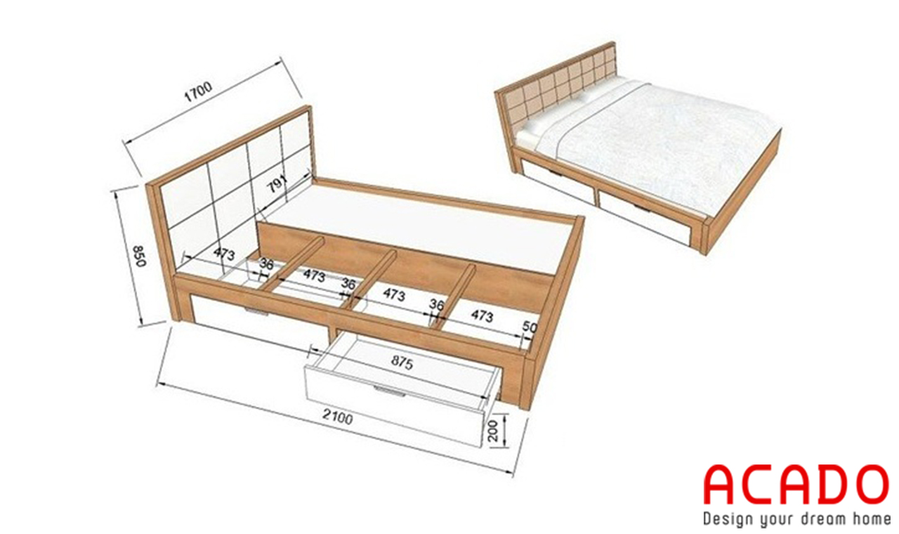 Cấu tạo giường gỗ công nghiệp- nội thất Acado