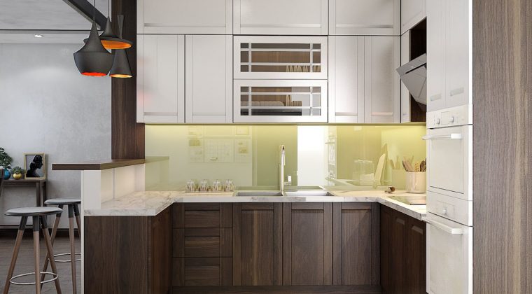 Tủ bếp gỗ tự nhiên màu óc chó sang trọng - đẳng cấp