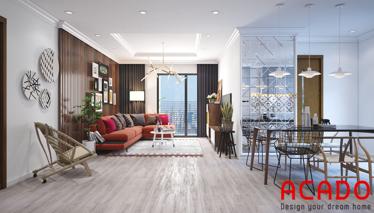 Thiết kế phòng khách chung cư phong cách hiện đại, trẻ trung theo xu hướng thiết kế 2020