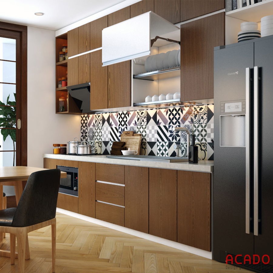 Tủ bếp Laminate màu nâu cafe sang trọng, hiện đại cho không gian bếp nhà bạn.