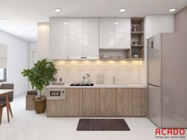 Tủ bếp gỗ công nghiệp Laminate đẹp, hiện đại ACADO thi công tại Phúc La, Hà Đông
