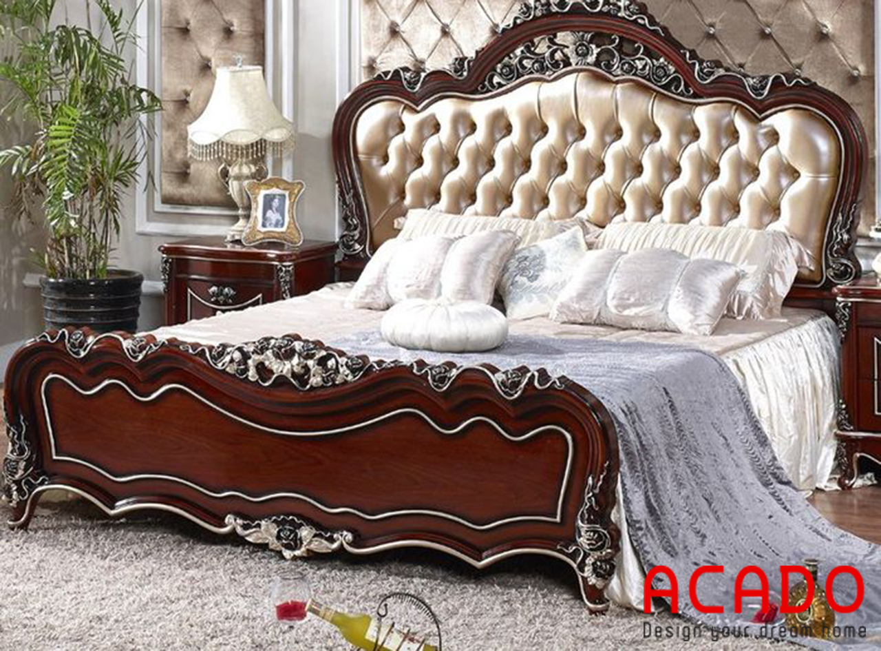 Giường ngủ tân cổ điển được làm bằng gỗ sồi đỏ cao cấp