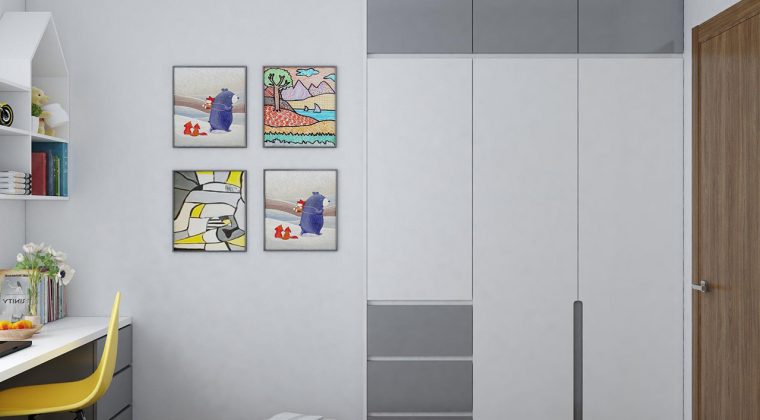 Thiết kế tủ quần áo gỗ công nghiệp phối màu trắng xám mang lại giác hiện đại, trẻ trung cho phòng ngủ