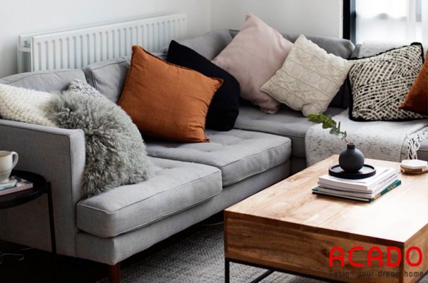 Mẫu sofa nỉ màu ghi sang trọng , trẻ trung , địa chỉ mua sofa
