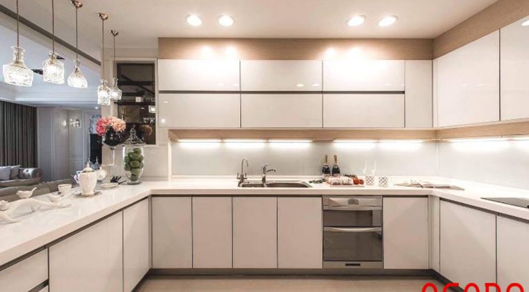 Tủ bếp chất liệu melamine hiện đại cho không gian bếp