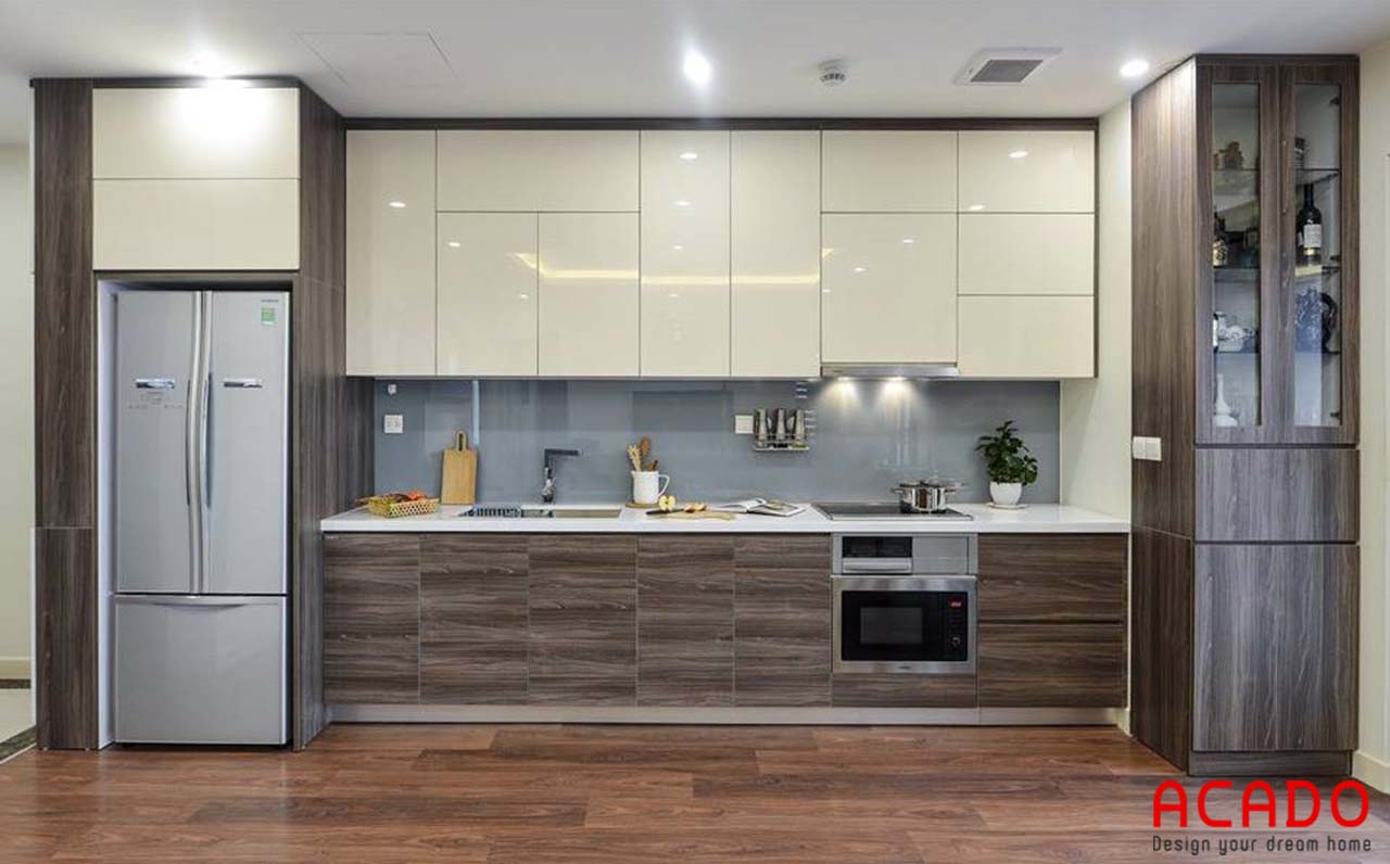 Tủ bếp Acrylic sát trần thoải mái không gian chứa đồ - tủ bếp Acrylic 2020