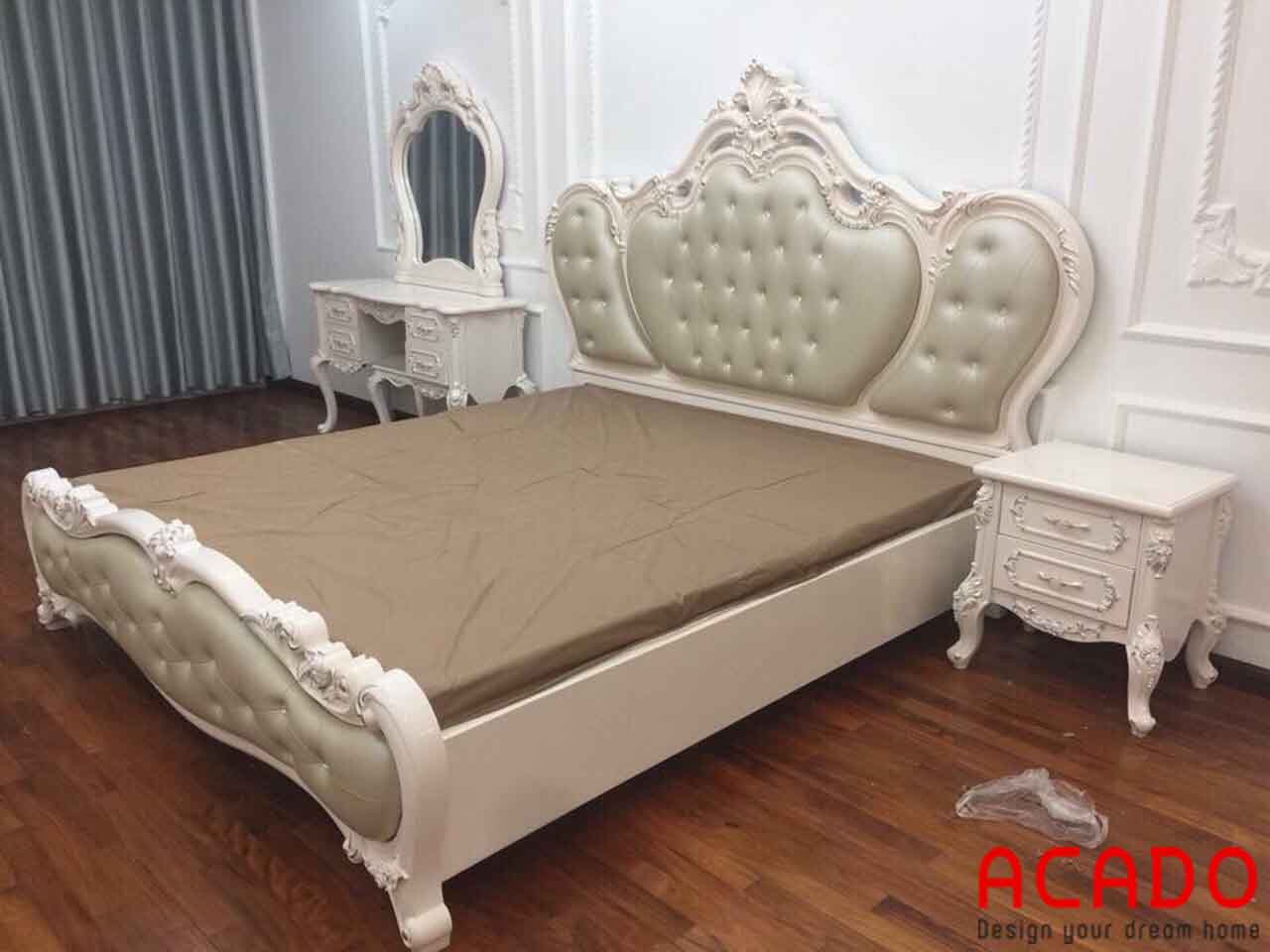Giường ngủ hoàng gia thiết kế kiểu dáng tân cổ điển - nội thất Acado