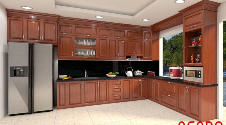 Mẫu tủ bếp gỗ xoan đào chữ L thiết kế lấy ánh sáng từ cửa sổ - hình ảnh tủ bếp gỗ tự nhiên đẹp năm 2021