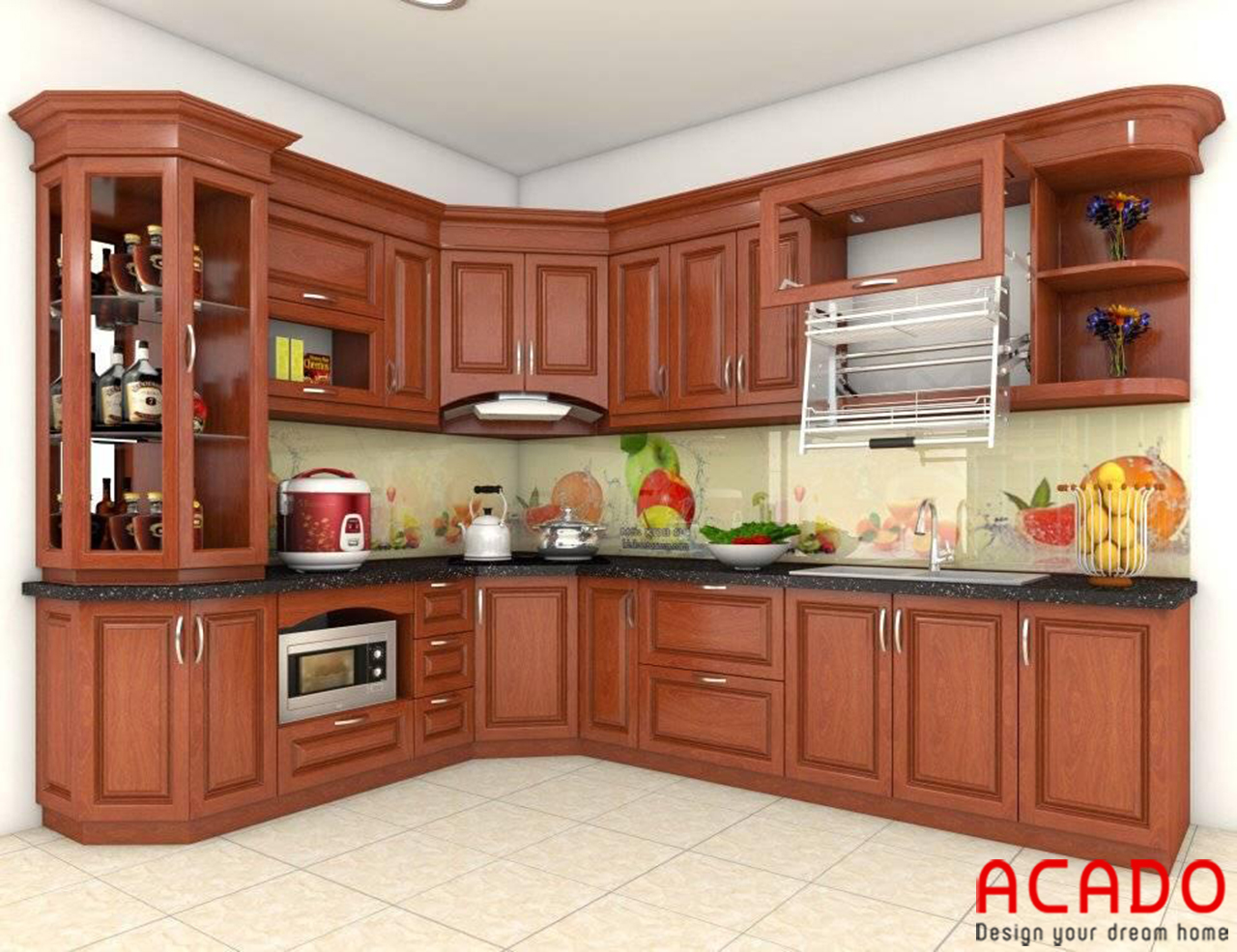 Sử dụng kính ốp bếp 3D tạo nên một không gian sống động trong căn bếp gia đình bạn