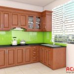 Tủ bếp kính màu xanh lá cây mát mẻ, thu hút cho không gian bếp