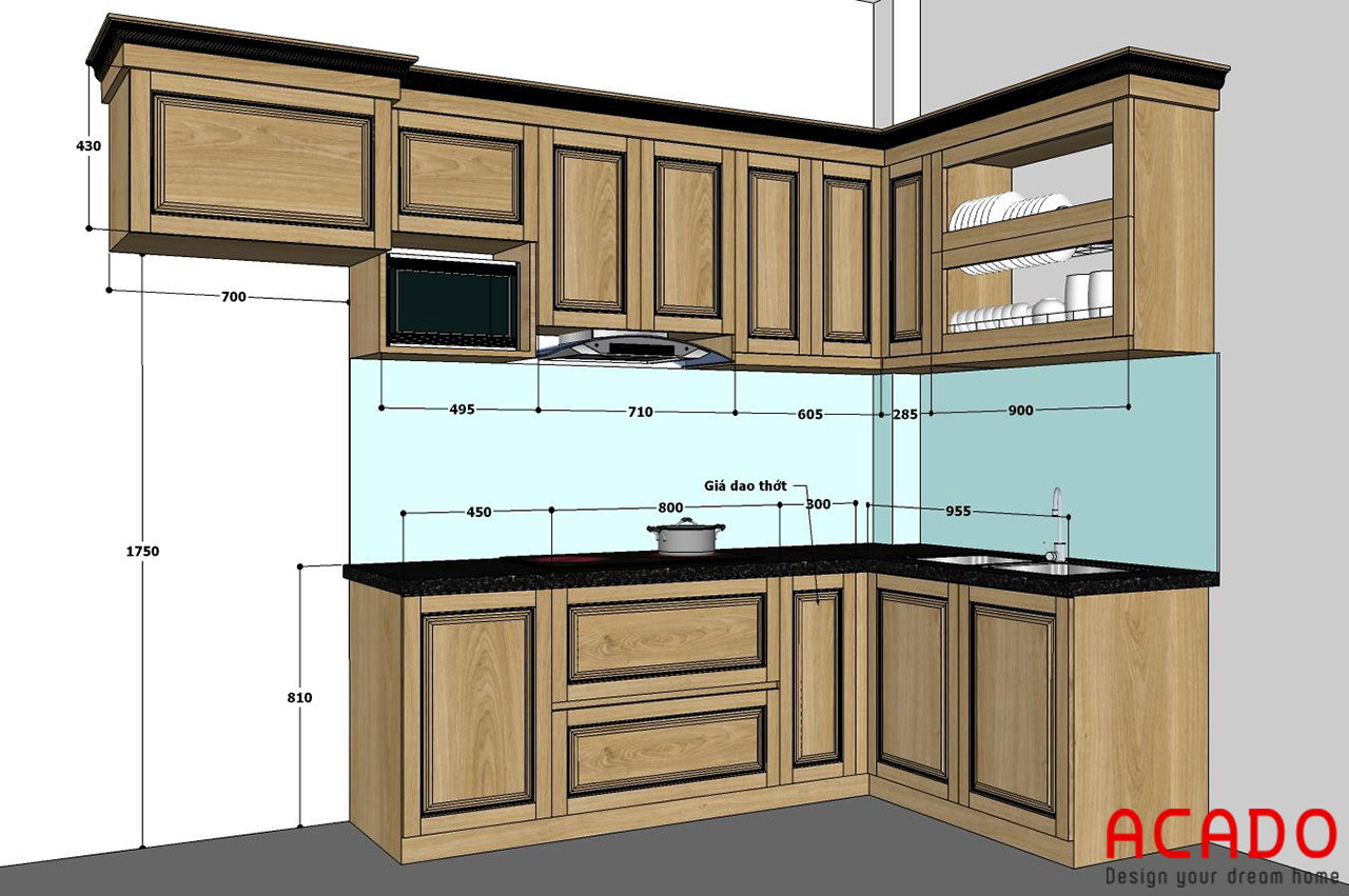 Bản thiết kế tủ bếp được ACADo lên ý tưởng cho căn bếp nhà anh Nguyện