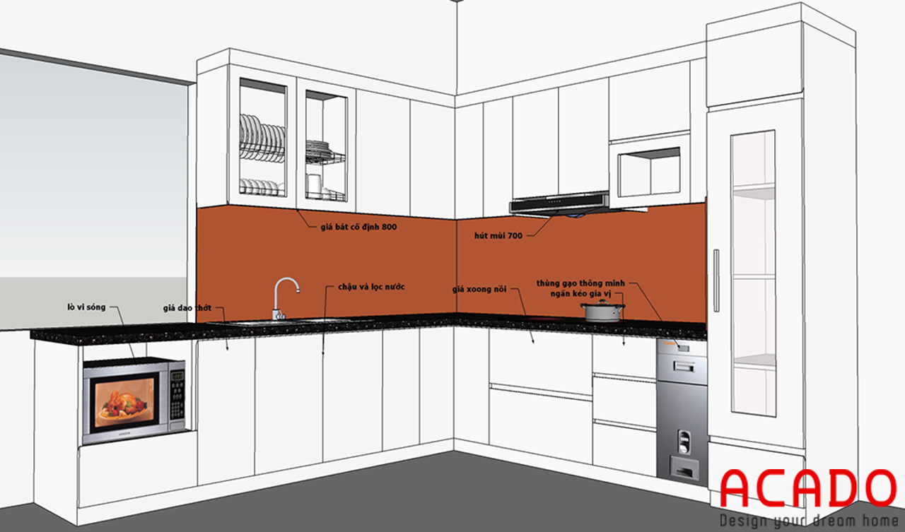 Bản thiết kế ACADO lên thiết kế phù hợp cho căn bếp nhà anh Đại