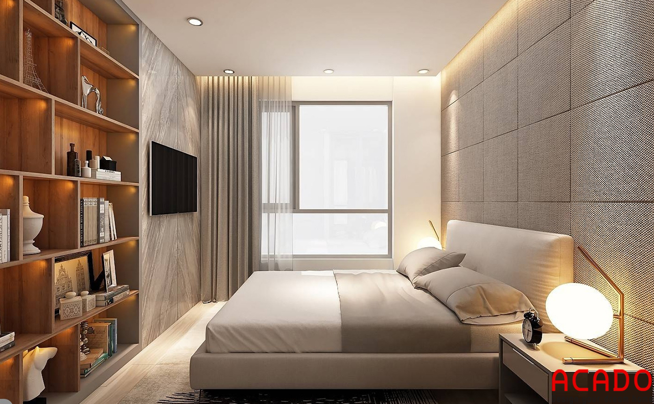 Phòng ngủ chính thiết kế rộng rãi có thiết kế thêm tủ trang trí 