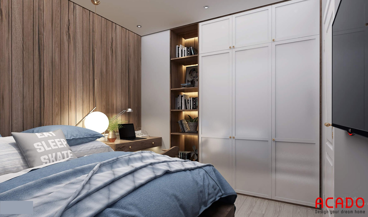 Mẫu phòng ngủ thiết kế tủ quần áo hiện đại chất liệu gỗ công nghiệp