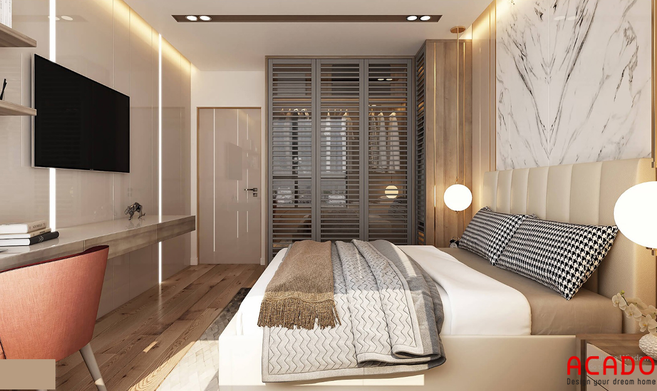 Phòng ngủ được thiết kế hiện đại, tinh tế - thiết kế nội thất chung cư 150m2