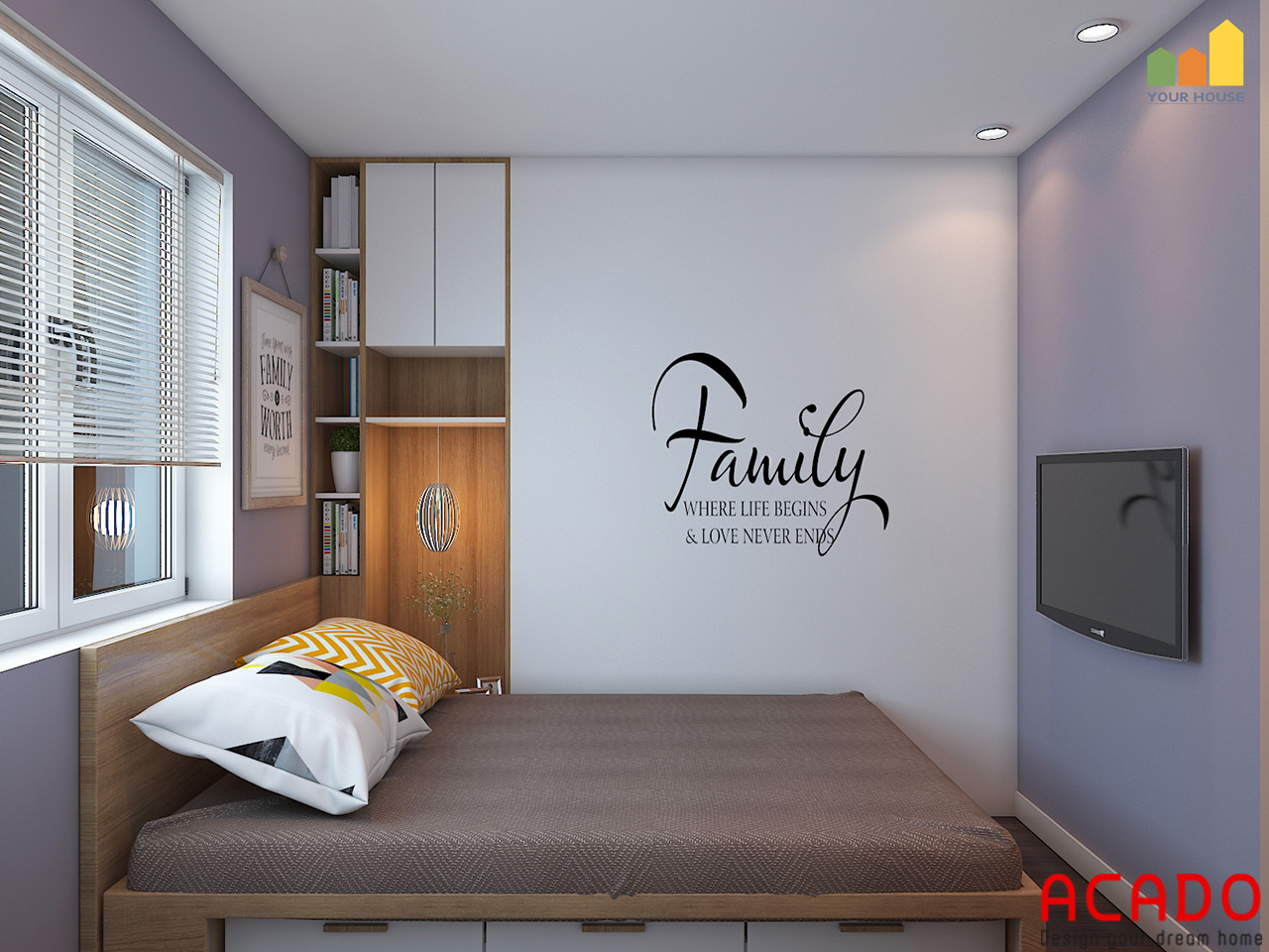 Thiết kế phòng ngủ đơn giản , nhỏ gọn cho chung cư mini 45m2