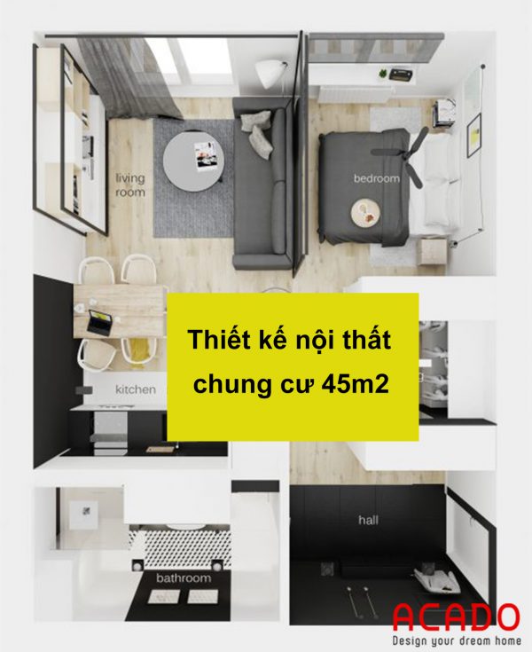 Thiết kế nội thất chung cư 45m2 tại ACADO