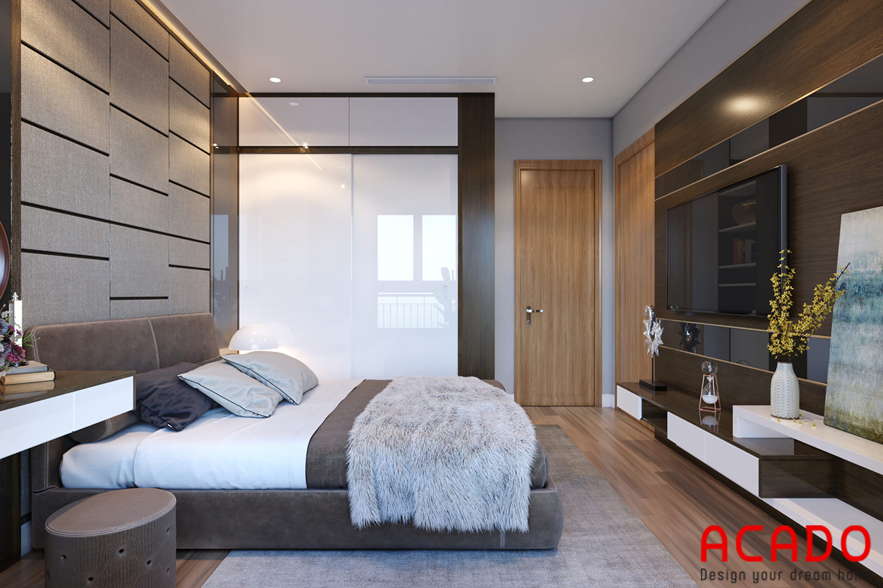 Phòng ngủ với phong cách sang trọng, sử dụng chăn lông giúp không gian thêm hiện đại