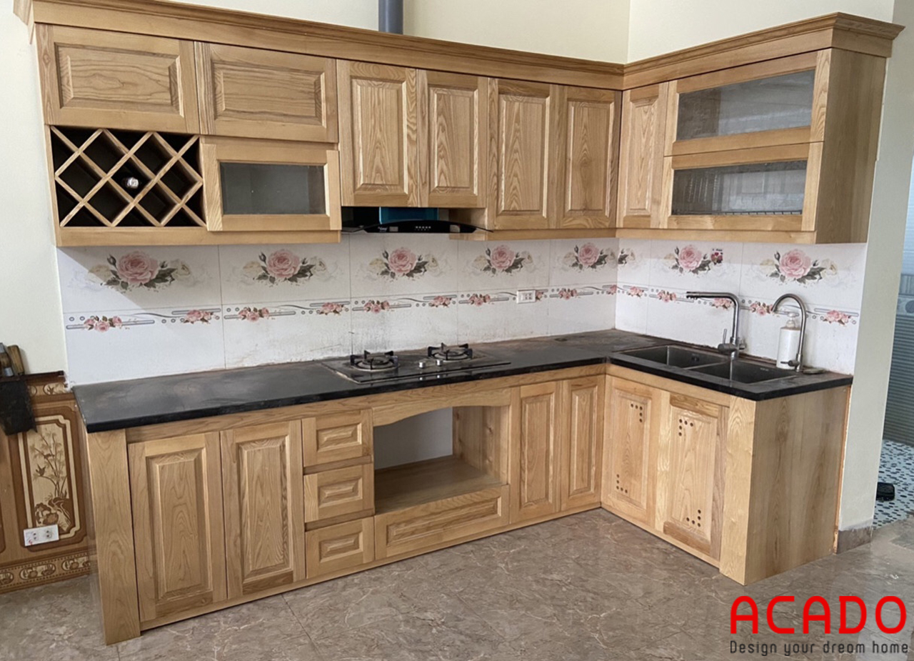 Tủ bếp gỗ sồi Nga của gia đình anh Tú đã hoàn thiện , ACADO thiết kế và thi công